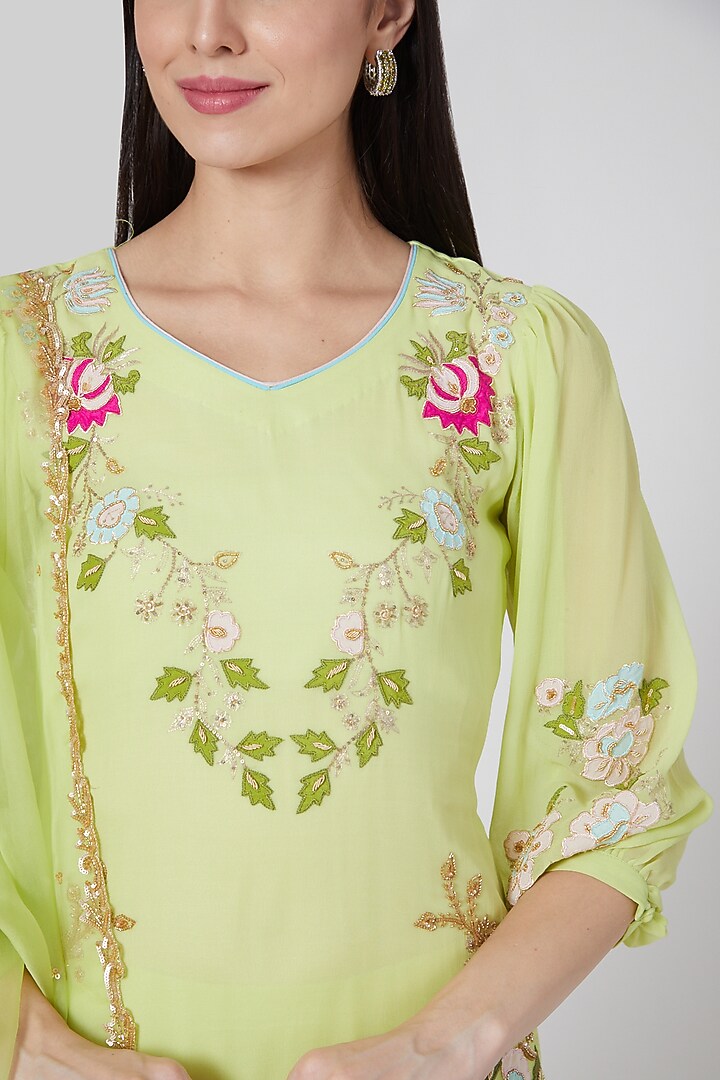 Lime Green Embroidered Kurta Set by White Lily by Navneet Sidhu at Pernia's Pop Up Shop