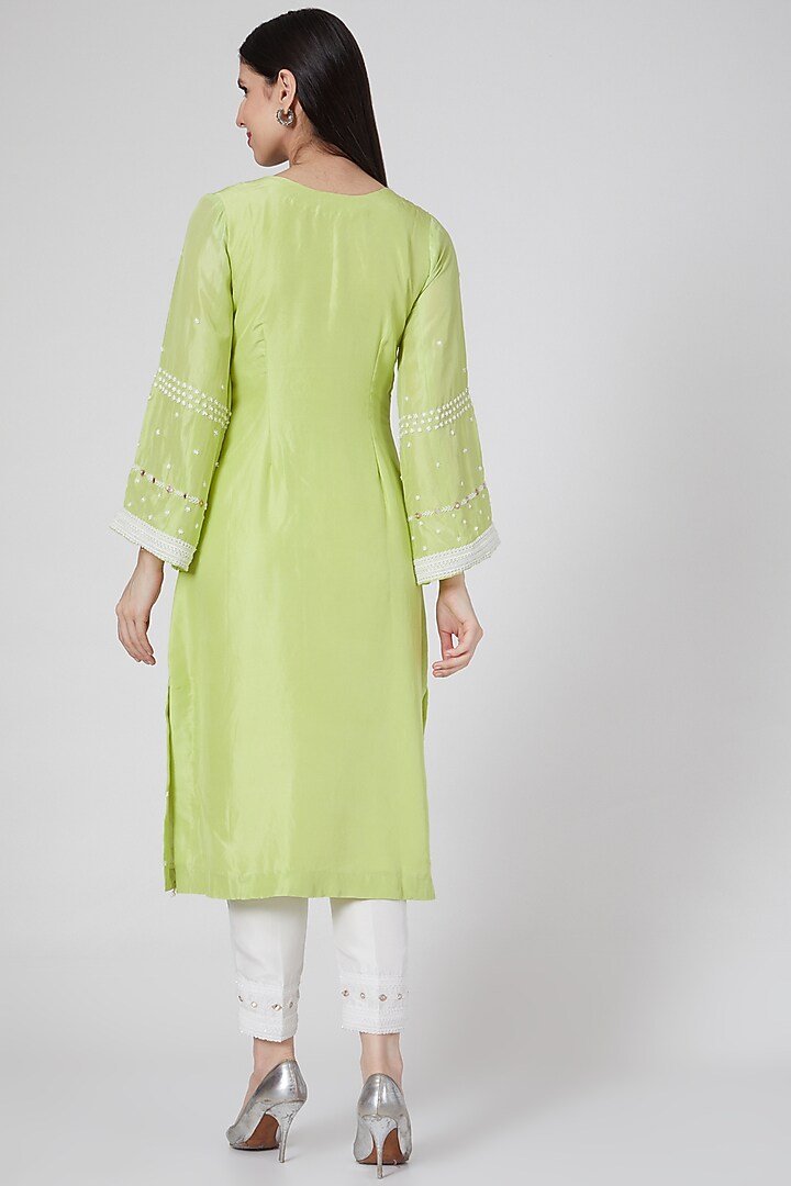 Lime Green & White Embroidered Kurta Set by White Lily by Navneet Sidhu at Pernia's Pop Up Shop