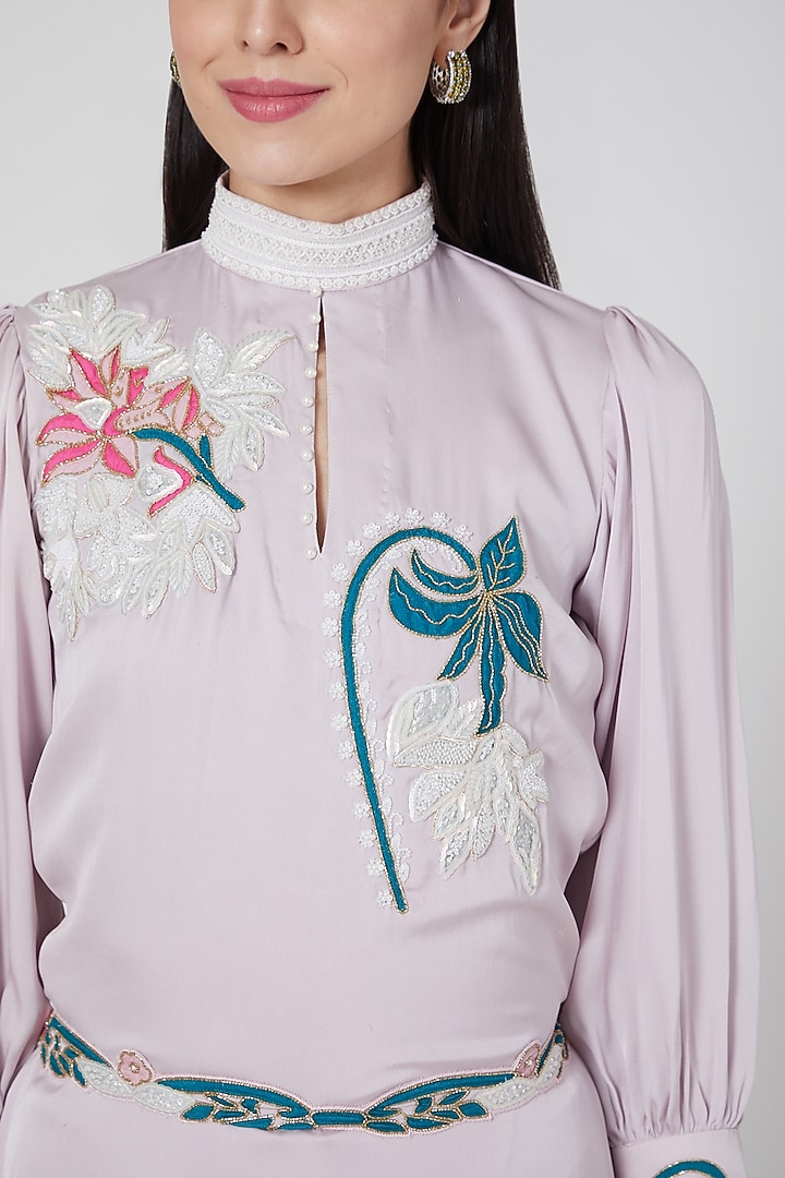 Lilac Embroidered A-Line Kurta Set by White Lily by Navneet Sidhu at Pernia's Pop Up Shop