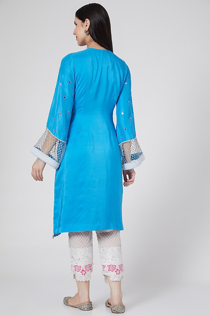 Turquoise Embroidered Kurta Set by White Lily by Navneet Sidhu at Pernia's Pop Up Shop