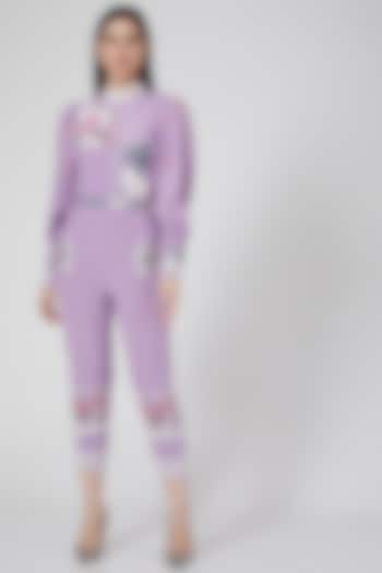 Lavender Embroidered Jumpsuit With Belt by White Lily by Navneet Sidhu