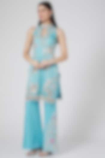 Ice Blue Embroidered Kurta Set by White Lily by Navneet Sidhu