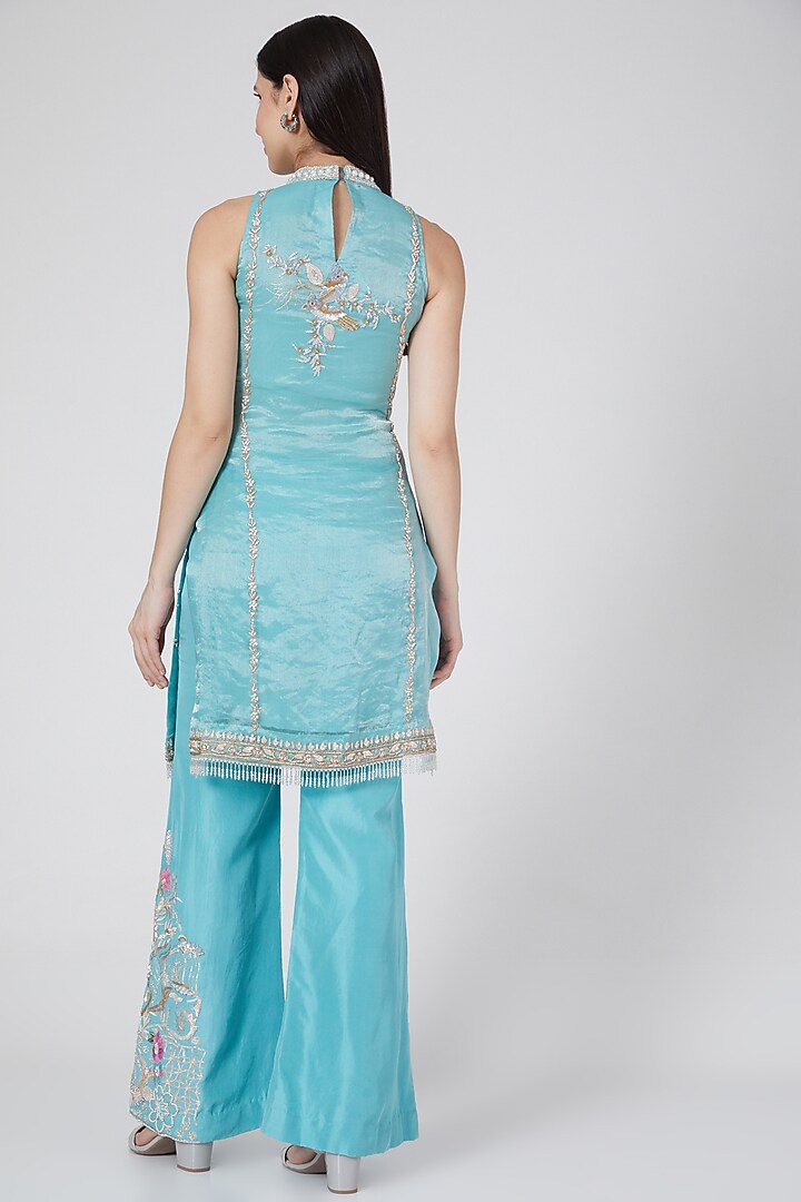 Ice Blue Embroidered Kurta Set by White Lily by Navneet Sidhu at Pernia's Pop Up Shop