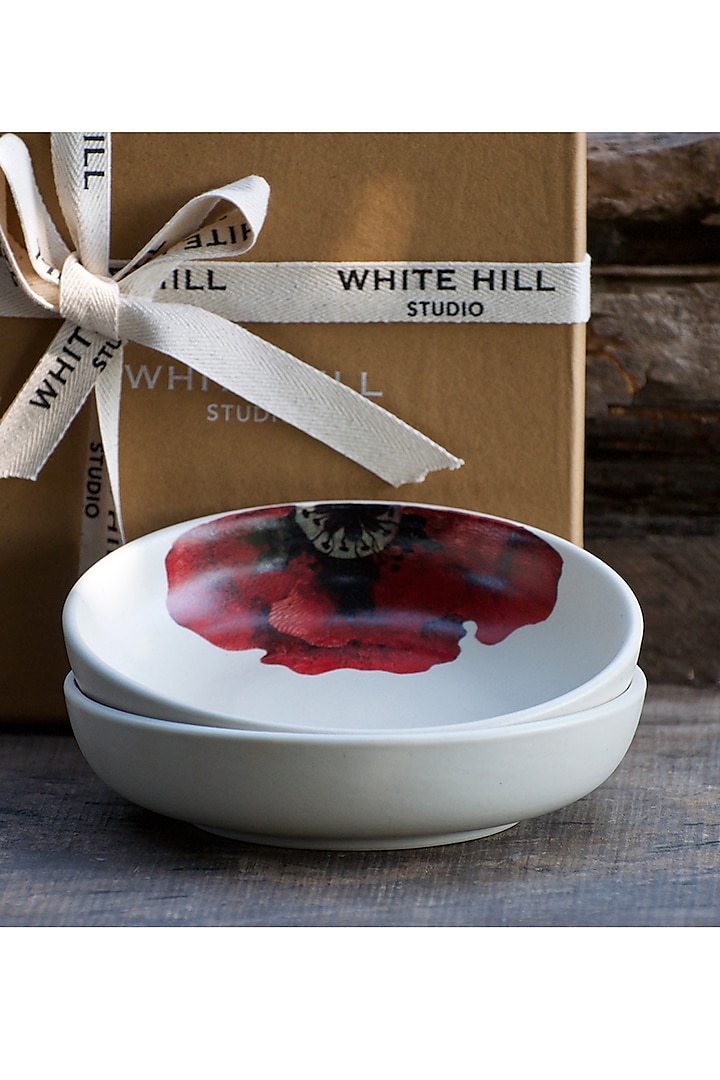 Ivory & Red Shallow Bowls (Set of 2) by White Hill Studio
