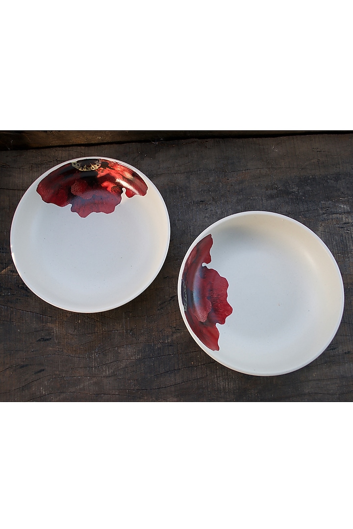 Ivory & Red Shallow Bowls (Set of 2) by White Hill Studio at Pernia's Pop Up Shop