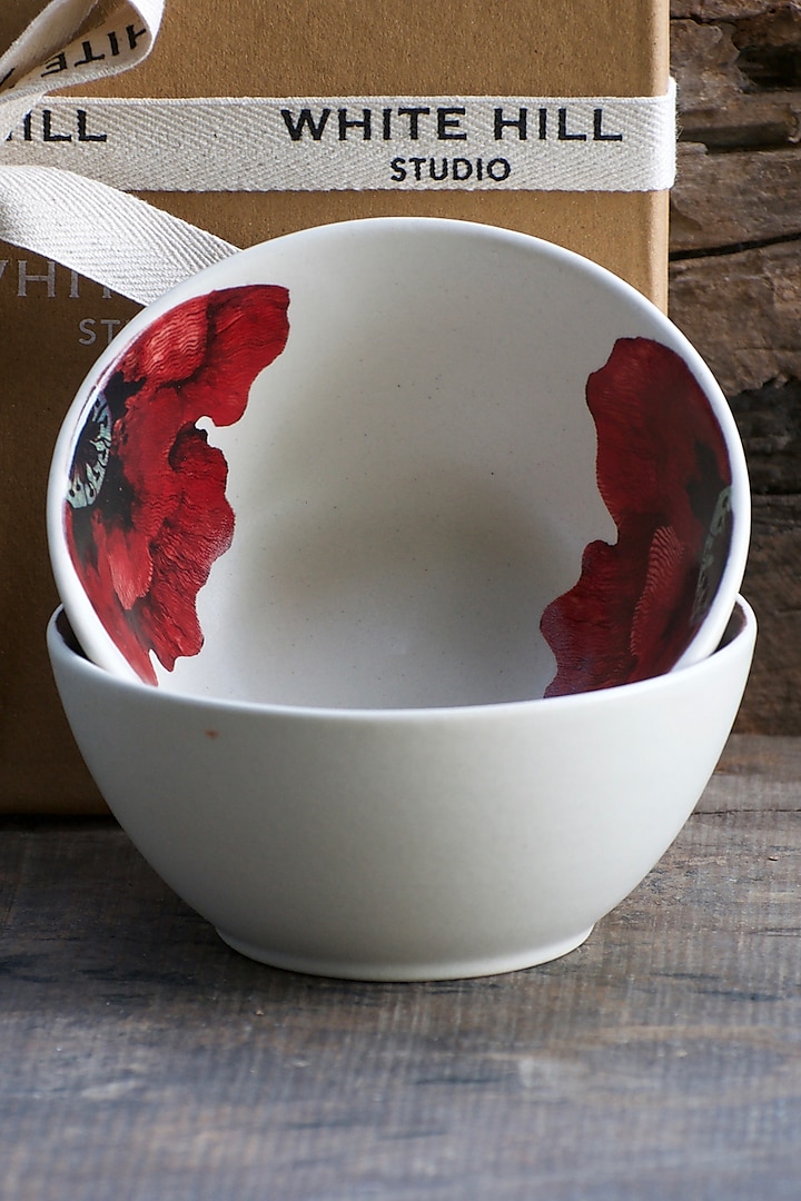 Ivory & Red Single Meal Bowls (Set of 2) by White Hill Studio