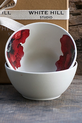 Ivory & Red Single Meal Bowls (Set of 2) by White Hill Studio