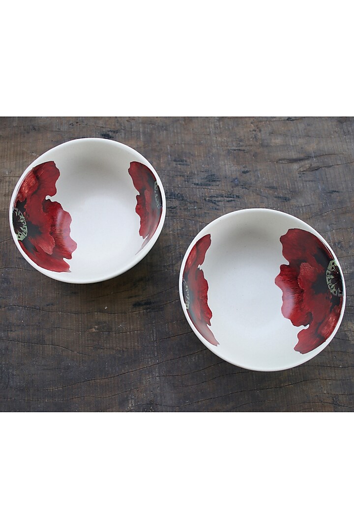 Ivory & Red Single Meal Bowls (Set of 2) by White Hill Studio at Pernia's Pop Up Shop