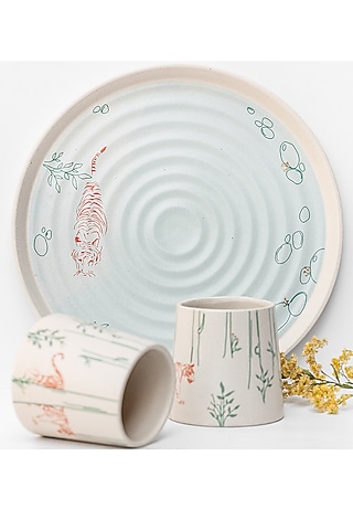 Ivory Tumbler & Platter Set  (Set of 3) by White Hill Studio