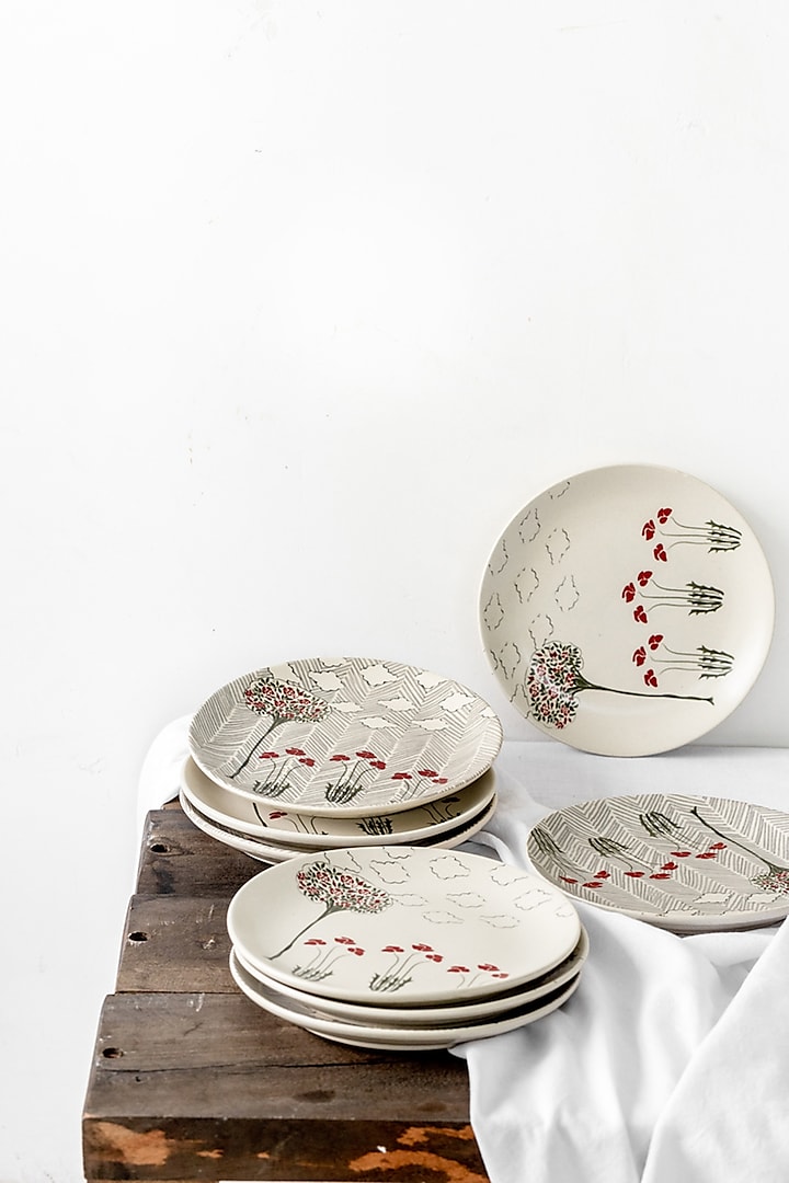 White Walter Crane & Striped Plates (Set of 6) by White Hill Studio