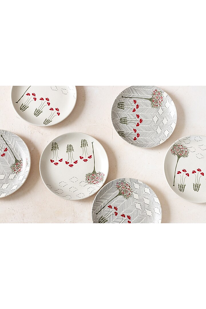 White Walter Crane & Striped Plates (Set of 6) by White Hill Studio at Pernia's Pop Up Shop