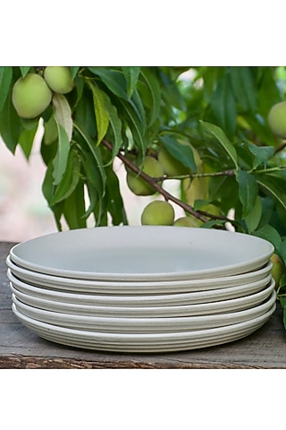 Ivory Large Staple Plates (Set of 6) by White Hill Studio