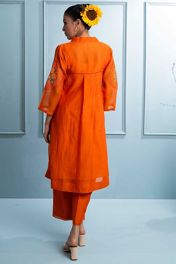 Orange Mul Chanderi Embroidered Co-Ord Set by The White Tree Studio at Pernia's Pop Up Shop