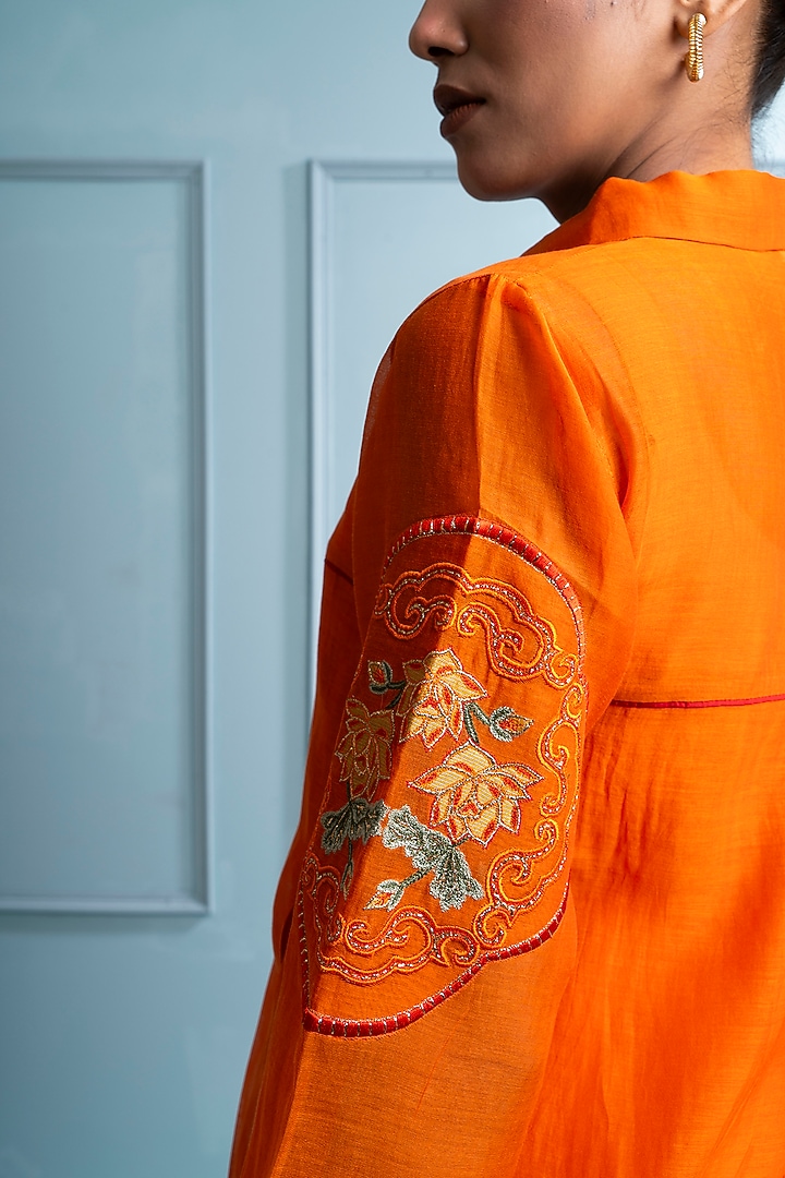 Orange Mul Chanderi Embroidered Co-Ord Set by The White Tree Studio at Pernia's Pop Up Shop