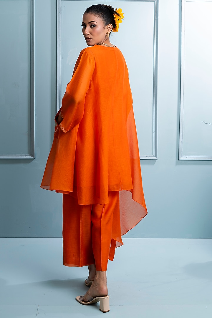 Orange Soft Chanderi Embroidered Co-Ord Set by The White Tree Studio at Pernia's Pop Up Shop