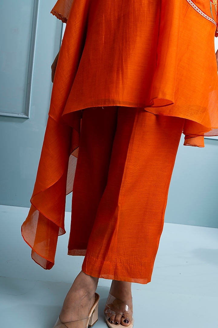 Orange Soft Chanderi Embroidered Co-Ord Set by The White Tree Studio at Pernia's Pop Up Shop
