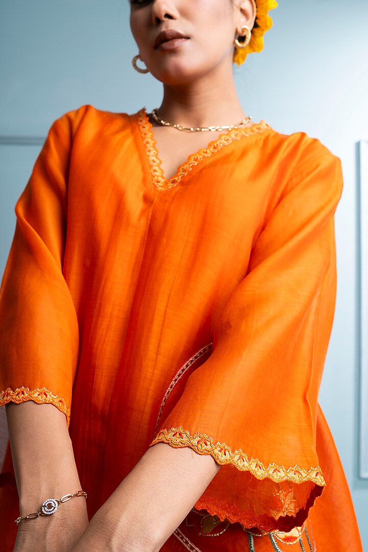 Orange Soft Chanderi Embroidered Co-Ord Set by The White Tree Studio at Pernia's Pop Up Shop