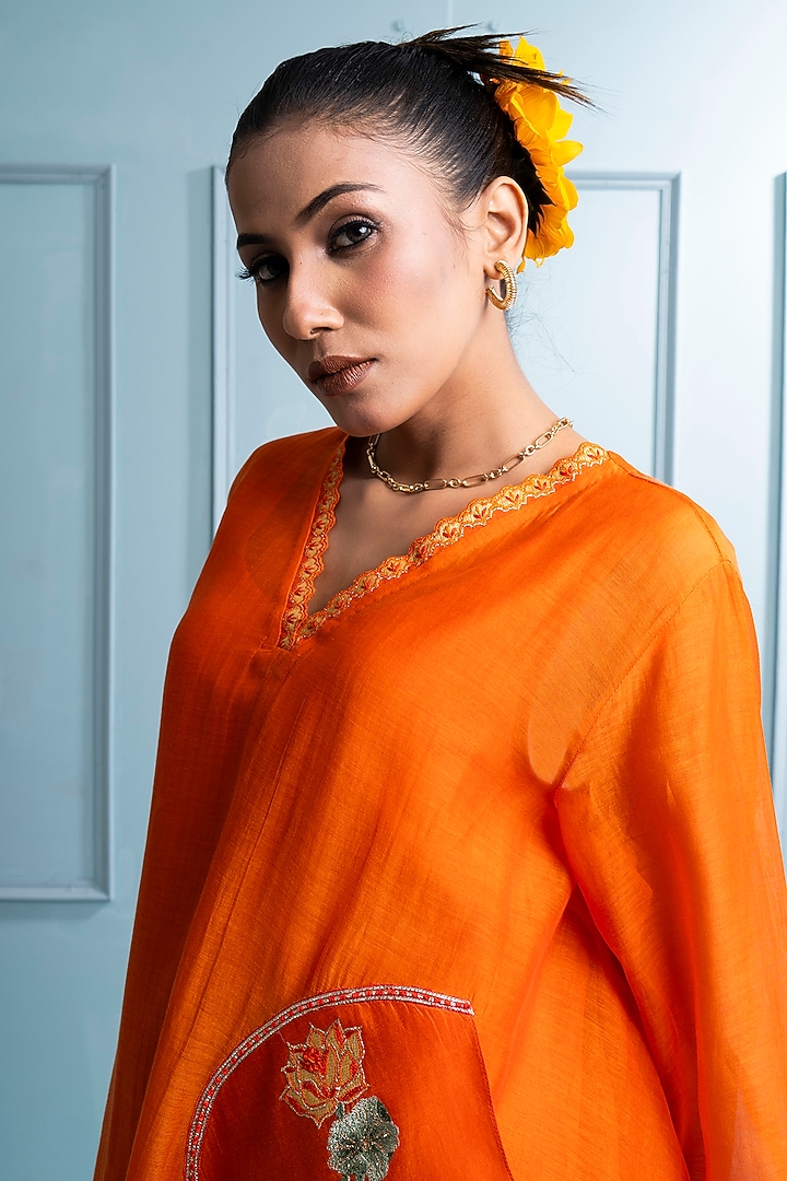 Orange Soft Chanderi Embroidered Co-Ord Set by The White Tree Studio at Pernia's Pop Up Shop