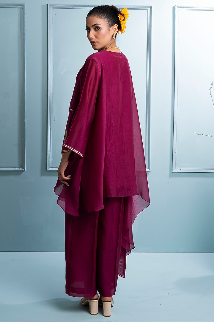 Burgundy Soft Chanderi Embroidered Co-Ord Set by The White Tree Studio at Pernia's Pop Up Shop