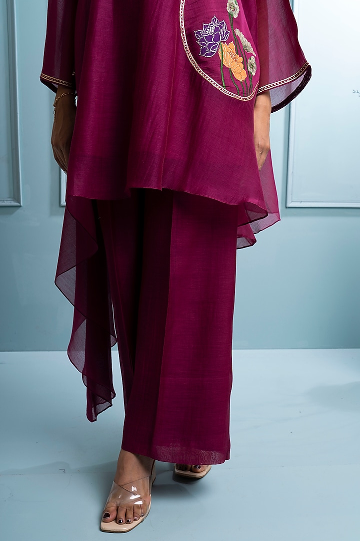 Burgundy Soft Chanderi Embroidered Co-Ord Set by The White Tree Studio at Pernia's Pop Up Shop