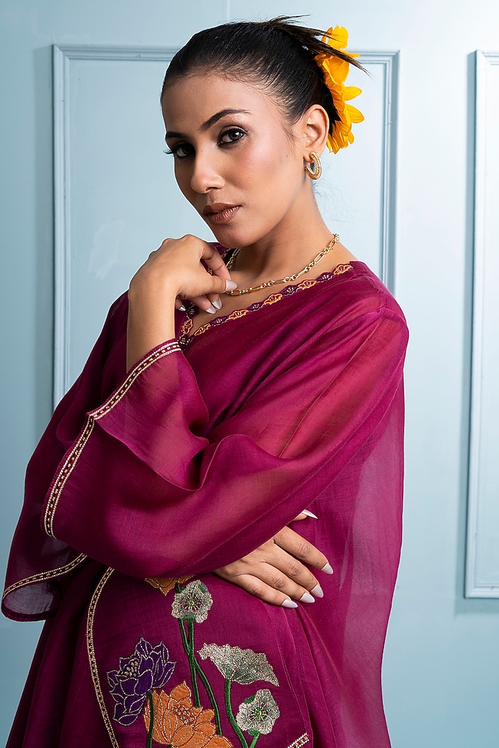 Burgundy Soft Chanderi Embroidered Co-Ord Set by The White Tree Studio at Pernia's Pop Up Shop