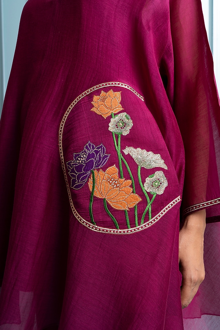 Burgundy Soft Chanderi Embroidered Co-Ord Set by The White Tree Studio at Pernia's Pop Up Shop