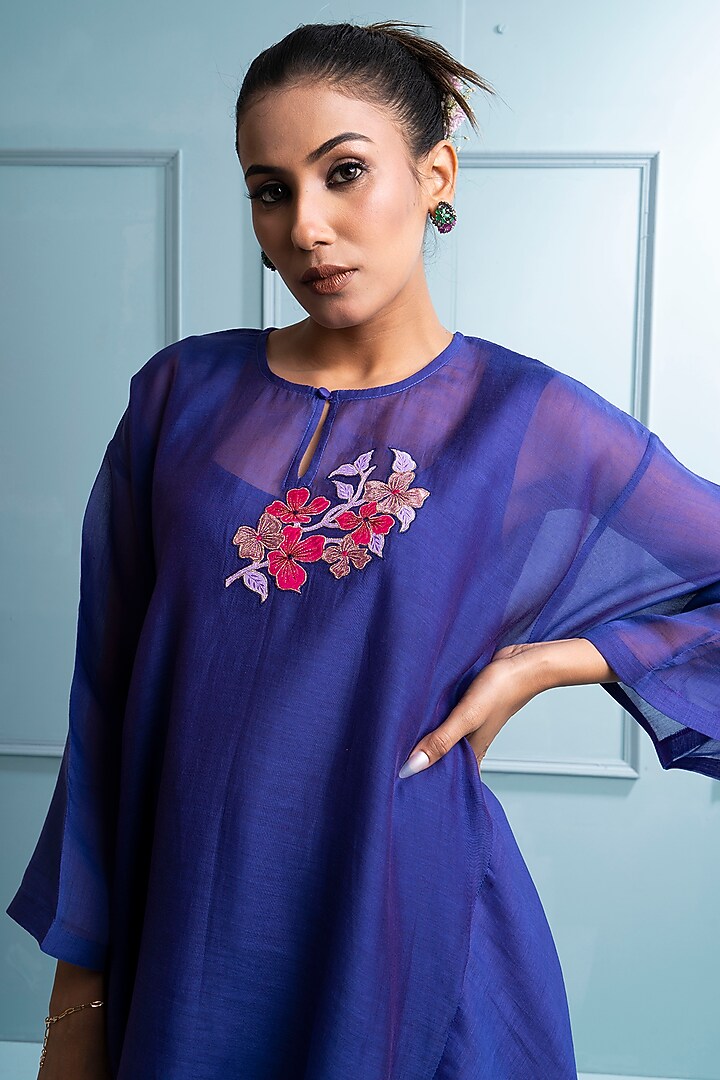 Purple Mul Chanderi Applique Embroidered Co-Ord Set by The White Tree Studio at Pernia's Pop Up Shop