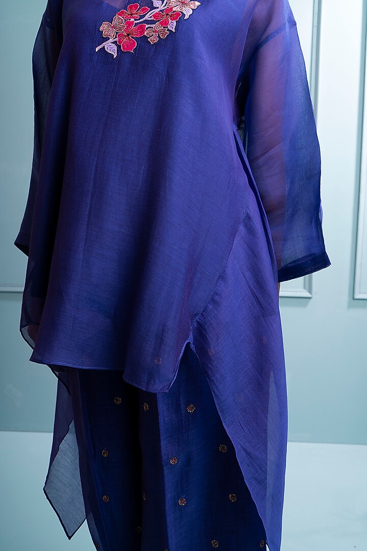 Purple Mul Chanderi Applique Embroidered Co-Ord Set by The White Tree Studio at Pernia's Pop Up Shop