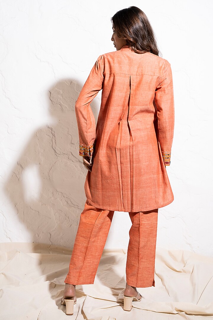 Carrot Red Handwoven Cotton Hand Embroidered Co-Ord Set by The White Tree Studio at Pernia's Pop Up Shop
