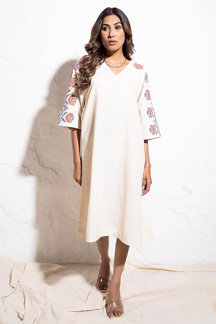 Off-White Handwoven Cotton Cutwork Midi Dress by The White Tree Studio at Pernia's Pop Up Shop