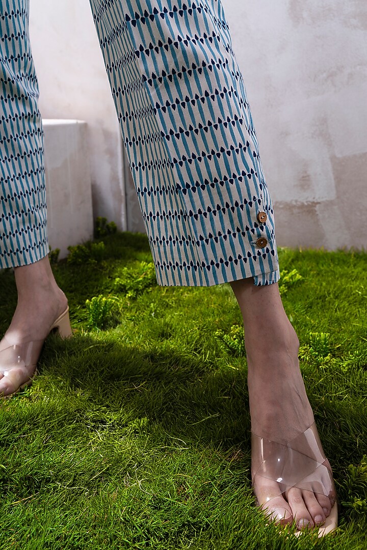 Navy Blue & Off-White Organic Cotton Twill Printed Co-Ord Set by The White Tree Studio at Pernia's Pop Up Shop