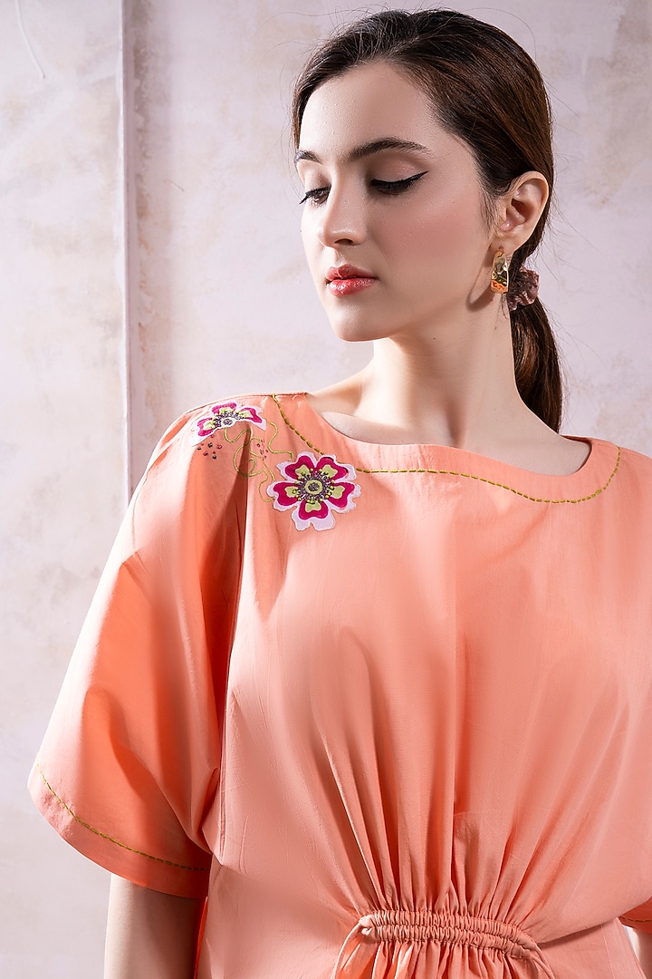 Blush Pink Organic Cotton Poplin Applique Work midi Summer Dress by The White Tree Studio at Pernia's Pop Up Shop