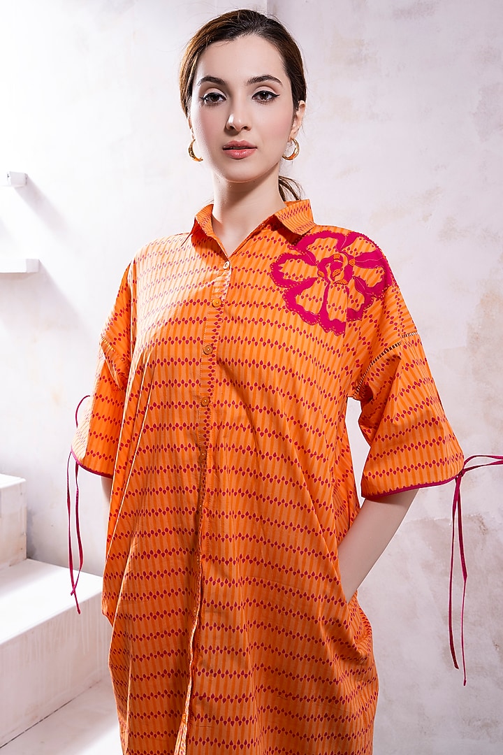 Orange Organic Cotton Poplin Summer Shirt Dress by The White Tree Studio at Pernia's Pop Up Shop