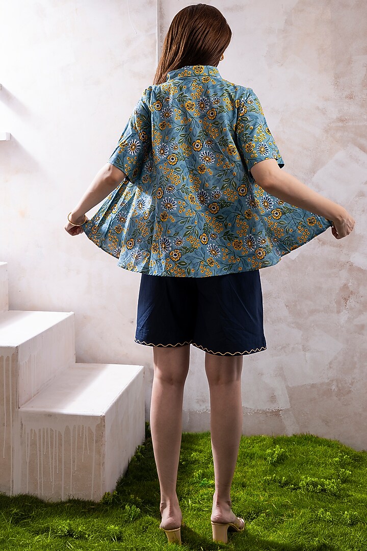 Navy Blue Organic Cotton Poplin Scalloped Embroidered Co-Ord Set by The White Tree Studio at Pernia's Pop Up Shop