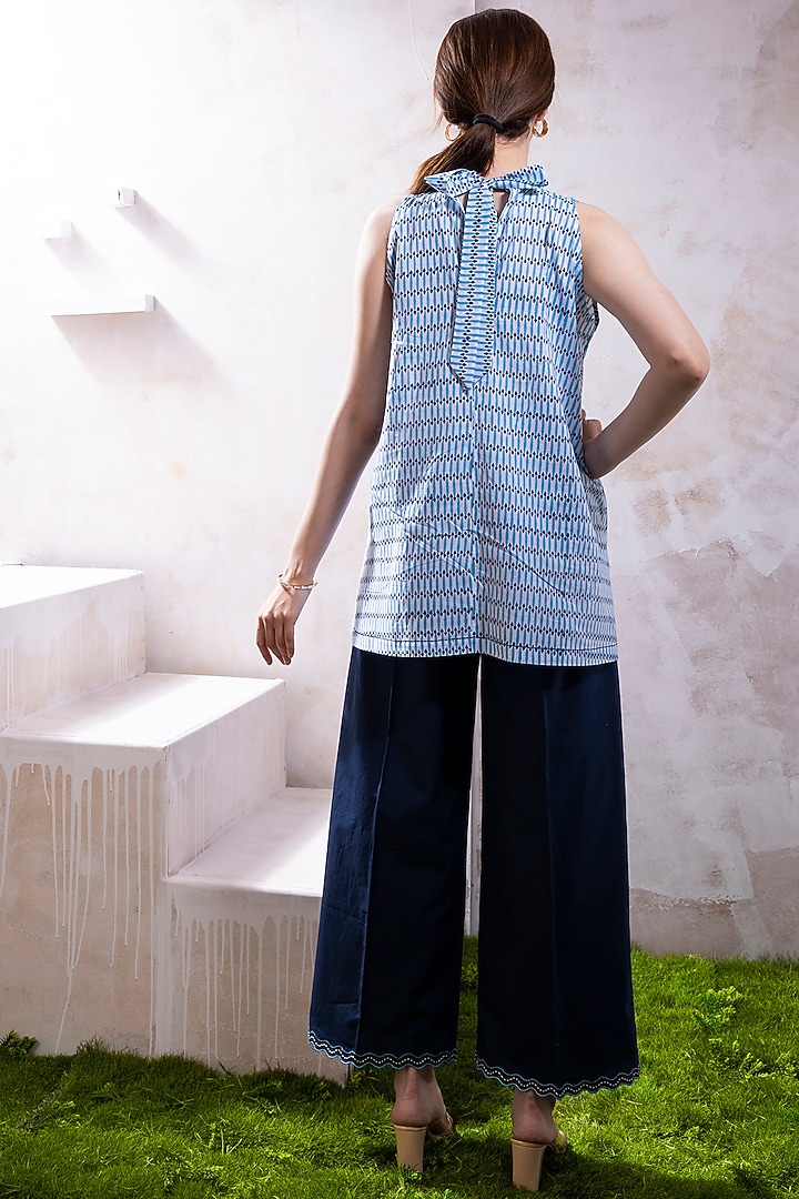 Navy Blue Organic Cotton Poplin Embroidered Co-Ord Set by The White Tree Studio at Pernia's Pop Up Shop