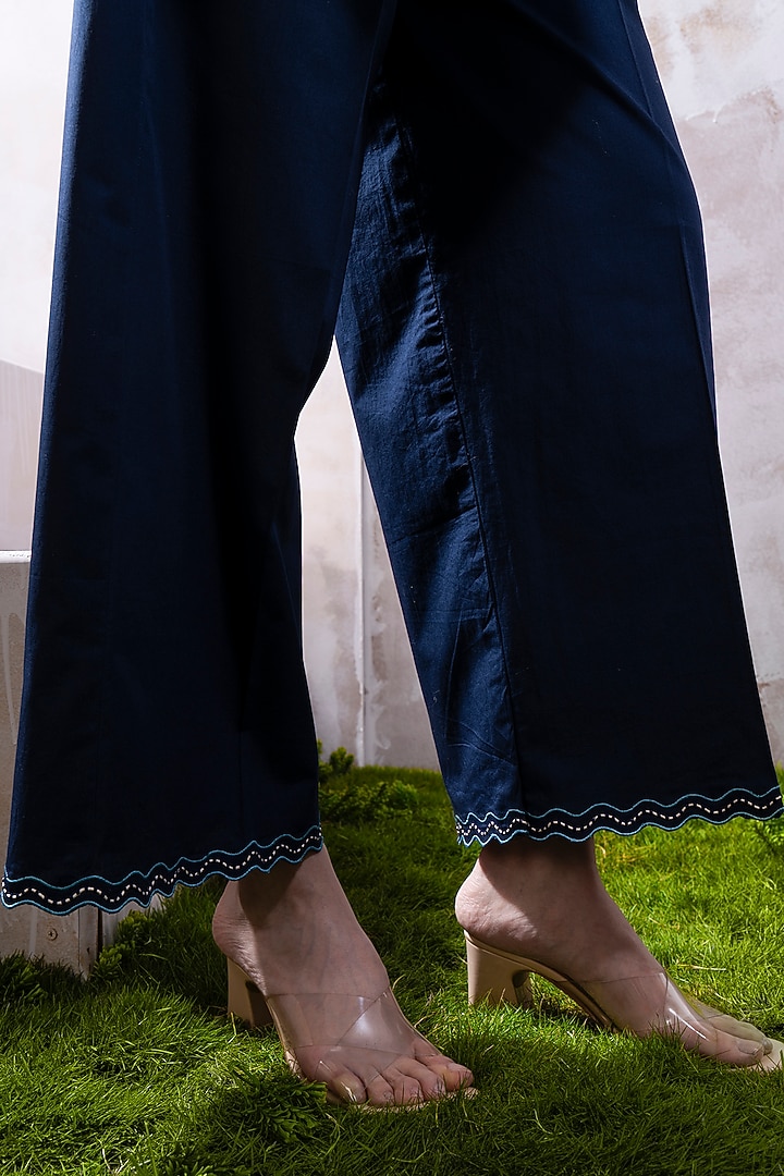 Navy Blue Organic Cotton Poplin Embroidered Co-Ord Set by The White Tree Studio at Pernia's Pop Up Shop