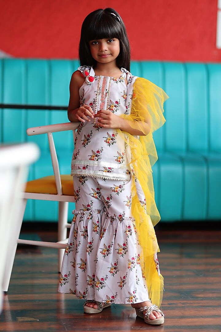 Light Lilac Floral Printed Sharara Set For Girls by Kirti Agarwal Pret n Couture at Pernia's Pop Up Shop