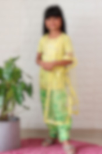 Light Green Chanderi Dhoti Set For Girls by Kirti Agarwal Pret n Couture at Pernia's Pop Up Shop
