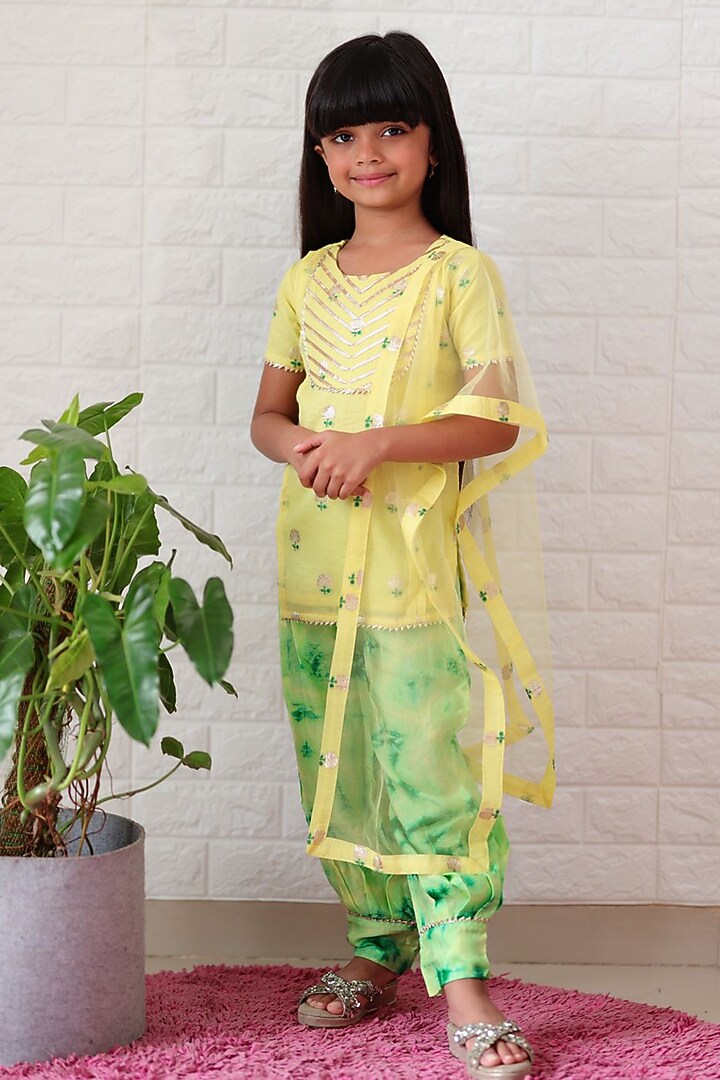Light Green Chanderi Dhoti Set For Girls by Kirti Agarwal Pret n Couture at Pernia's Pop Up Shop