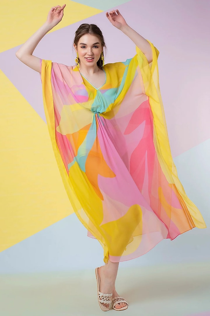 Lavender Abstract Leaf Kaftan by Wendell Rodricks at Pernia's Pop Up Shop