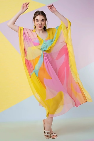Lavender Abstract Leaf Kaftan by Wendell Rodricks