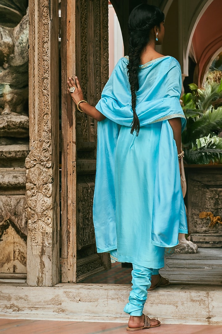 Aqua Blue Dupion Silk Kurta Set by The Whole Nine Yards at Pernia's Pop Up Shop