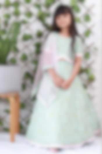 Mint Embroidered Lehenga Set For Girls by Kirti Agarwal Pret n Couture at Pernia's Pop Up Shop