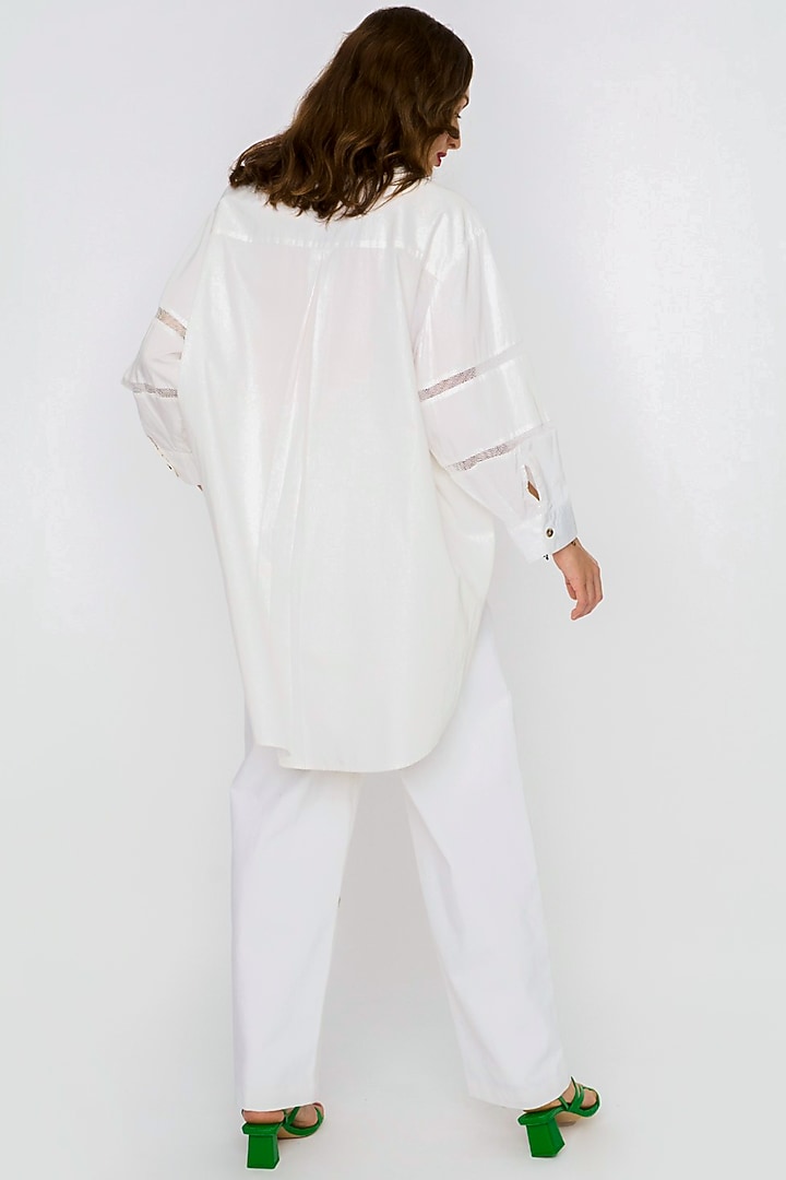 White Cotton Hand Embroidered Shirt by Rara Avis at Pernia's Pop Up Shop