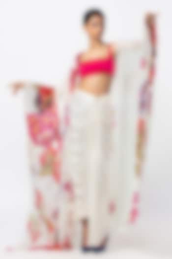 Ivory Chiffon Printed Cape Set by Saaksha & Kinni at Pernia's Pop Up Shop
