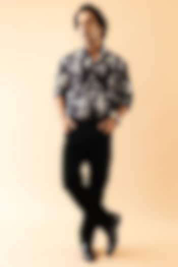 Black Giza Cotton Printed Shirt by Amalfi By Mohid Merchant