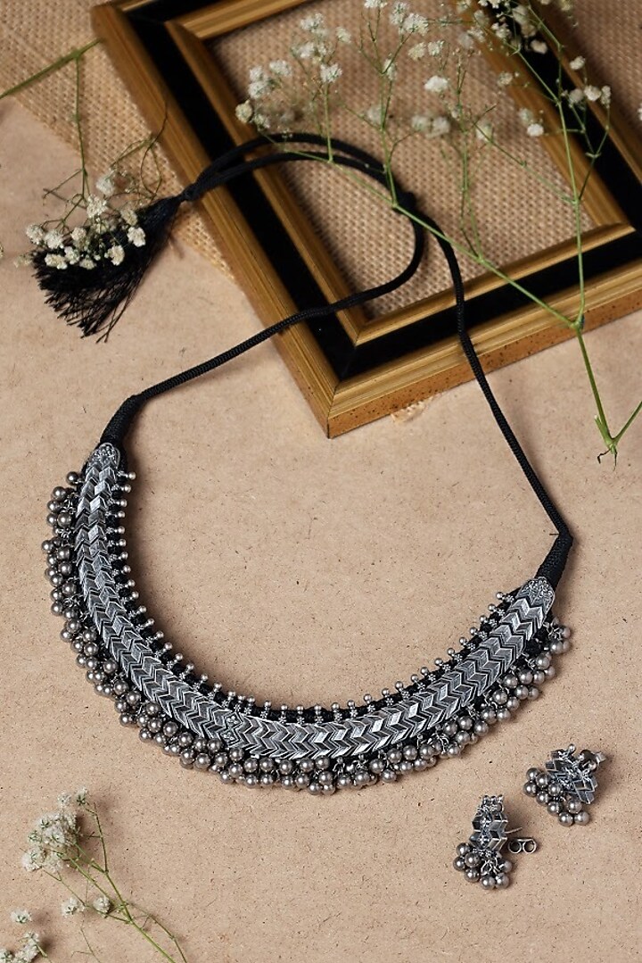 White Finish Thussi Necklace Set In Sterling Silver by Mero at Pernia's Pop Up Shop