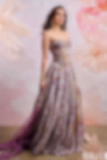 Lilac Silk Organza Embroidered & Printed Wedding Lehenga Set by Mahima Mahajan at Pernia's Pop Up Shop