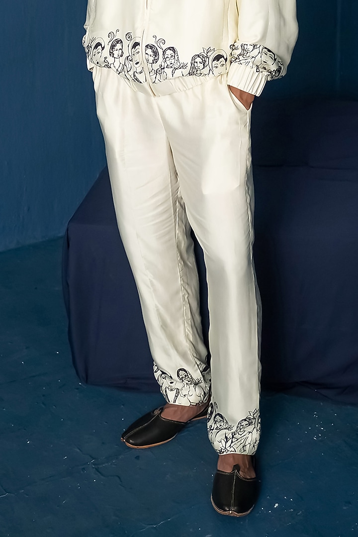 Off-White Bemberg Satin & Modal Satin Printed Pants by Whencut Goddamn at Pernia's Pop Up Shop