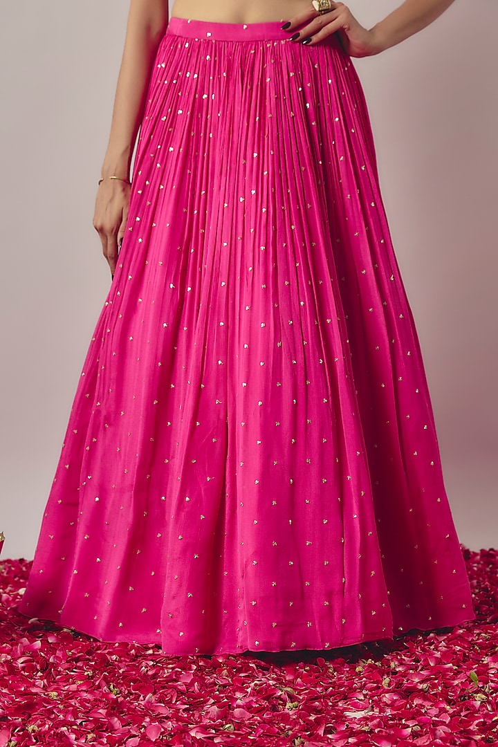 Fuchsia Pink Chinon Wedding Lehenga Set by Krishna Padia at Pernia's Pop Up Shop